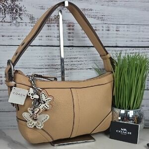 COACH F12321 MADISON BAG TAN BROWN BAMBOO PEBBLED DUFFLE BOHO HOBO‎ PURSE